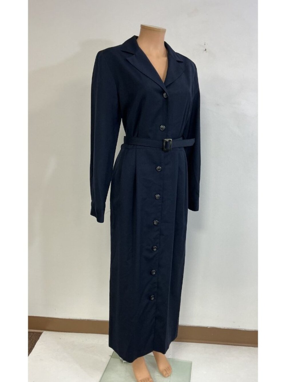 Brooks Brothers Vintage Wool Maxi Dress Navy Blue Belted Made USA Womens 12